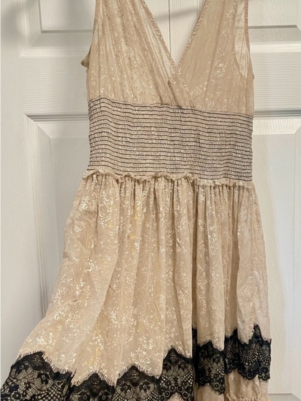 Vintage Free People Black & Gold Metallic Dee Dress - Lined Size Small - Picture 12 of 12